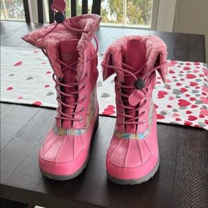 UGG girls Pink Lace-Up Boots with Fur Trim